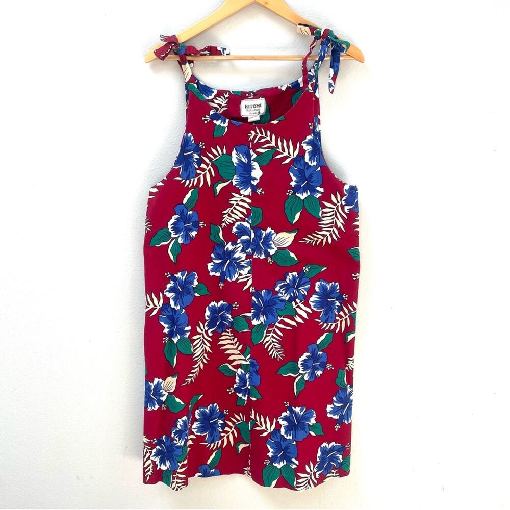 Vintage Hitomi Kailua-Kona Floral Hawaiian Sundress W Tie Straps, Women's Large